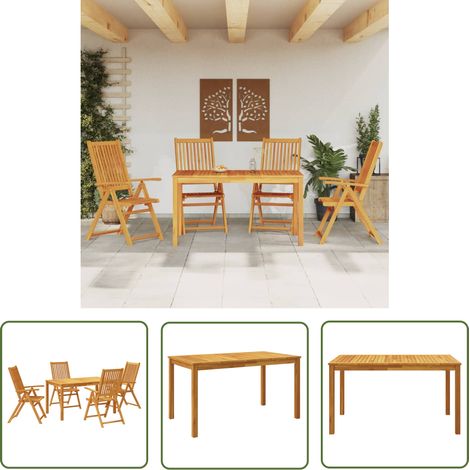 The Living Store 5-tlg. Garten-Essgruppe Massivholz Akazie - Gartenmöbel - Esstisch - Gartenstuhl - Akazienholz - Holztisch (1/5)