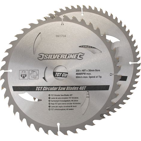 Silverline - Lot De 2 Lames Tct Pour Scie Circulaire : 40 Et 60 Dents - 250 X 30 - Bagues De 25, 20 Et 16 Mm (1/4)