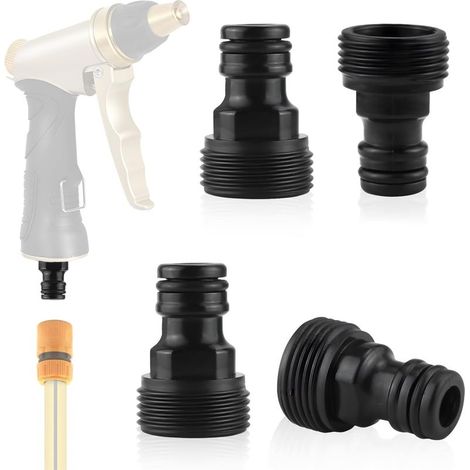 4 Pièces Raccord Tuyau D'arrosage Embout Adaptateur Robinet Tuyau Arrosage 3/4 Raccord Male Femelle Tuyau Arrosage Nez de Robinet Rapide Universel Robinet Connecteur Tuyau Arrosage (Noir) (1/5)