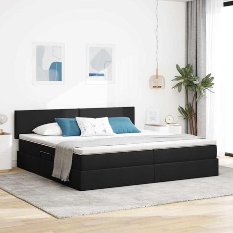 vidaXL LED-Speicherbett mit Matratze Schwarz 200 x 200 cm Stoff (1/5)