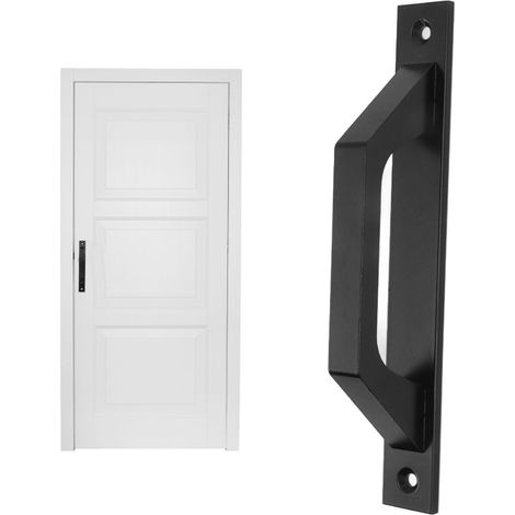 Poignée de porte coulissante robuste pour grange, style américain, facile à installer, grande poignée de porte en bois, montage en surface, 9713-200 noir. (1/5)