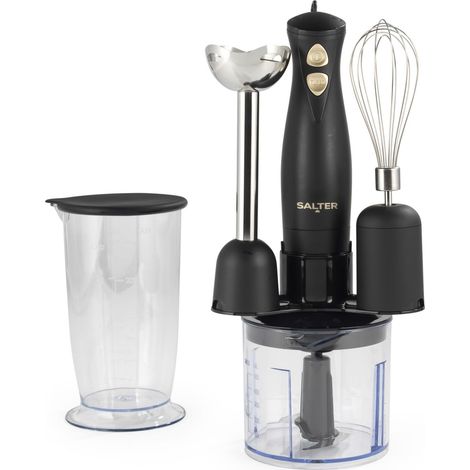 Ensemble mélangeur à main – Hachoir 3 en 1, fouet et bâton d'immersion, 2 réglages de vitesse, bol à découper de 500 ml, gobelet de rangement de 700 ml, lames en acier inoxydable, 350 W (1/5)