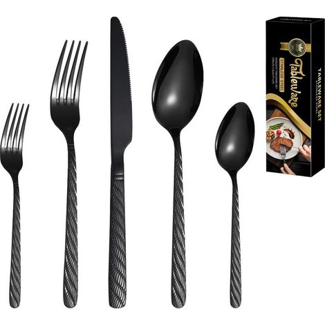 Ménagère 20 pièces en acier inoxydable noir, design moderne, service de table pour 4 personnes (1/3)