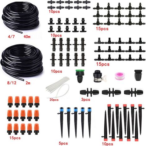 Irrigation Goutte à Goutte Double Tuyau Ensemble Mixte Jardinage Maison Balcon Bassin Irrigation Fleurs DIY Arrosage/Double Tuyau 2m + 40m Brume Orange Yongquan 8 Trous Tige Ensemble (1/5)
