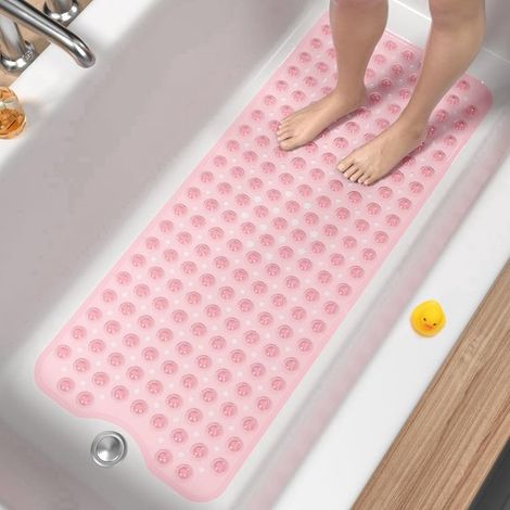 Rutschfeste Badematte, 100 x 40 cm, extra lange, rutschfeste Duschmatte, schimmelresistent und maschinenwaschbar, BPA frei, Rosa (1/5)