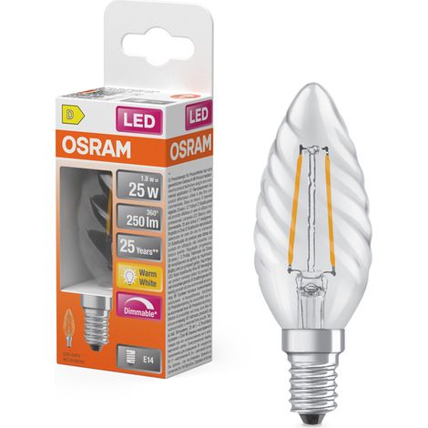 OSRAM Lampe LED  Superstar Classic BW25 Filament 1,8 W 827, blanc chaud 2 700 K, E14, transparente, 250 lm, 15 000 h, intensité variable