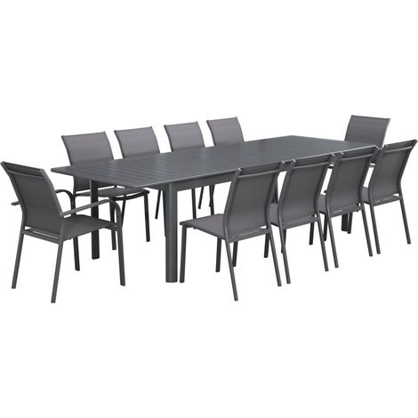 sweeek - Ausziehbarer Gartentisch, 8 Stühle, 2 Sessel aus Aluminium und Textilene (1/5)