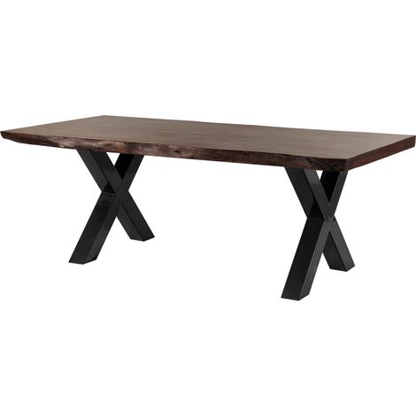 Tavolo da pranzo in legno acacia - laccato marone / ferro X - antracite lucido 180x90x77 FREEFORM 5