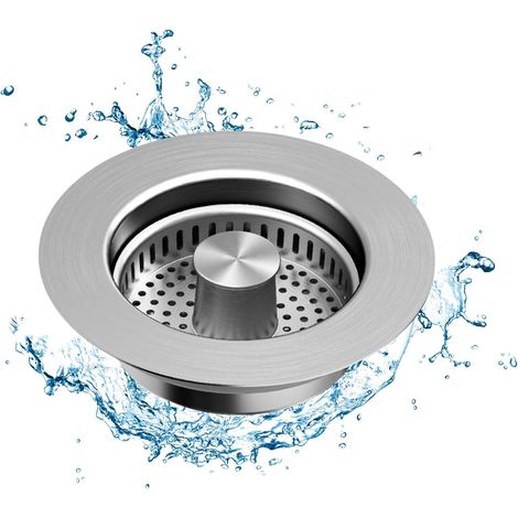 Universelle Passoire Evier Cuisine, Bouchon évier Et Filtre Combo, Acier Inoxydable Bouchon Panier Pop-Up Grille Evier, Convient pour Les Trous D'évier avec Profondeur 37mm, Large Bande 75-87mm (1/5)