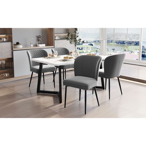 Lot de 4 Chaise de salle à manger, chaise en velours avec dossier et structure en métal, gris