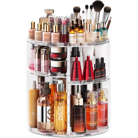 360° drehbarer Make-up-Organizer, 9 verstellbare Ablageflächen, großer, multifunktionaler Schminktisch-Organizer für Kosmetik, Hautpflege und Parfüm, transparent (1/5)