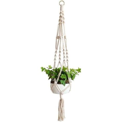 Suspension Corde Plante Macramé, corde de coton panier de fleurs en macramé suspendu brindille planteur de suspension de fleurs pour décoration de la maison, jardinage de bureau, 4 jambes (1/4)