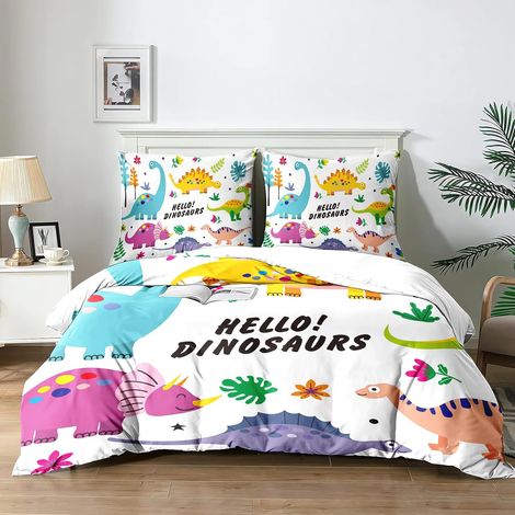 Housse de Couette et Parure de Lit sur Le Thème des Dinosaures pour Enfant - Ensemble de Lit 3 Pièces (200x200 cm + 2x65x55 cm) - Confort Respiration, Idée Cadeau.(KL2x200) - 200x200 (1/5)