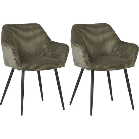 M&S – Lot de 2 fauteuils de repas en velours côtelé vert anglais – Cadre opaque – Hauteur d'assise 49 cm – Pieds en métal noir – Dimensions 59 x 54 x 82 cm