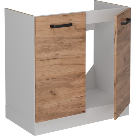 Meuble bas sous-évier R-Line, Chêne de force doré, 80cm sans PT, Vicco