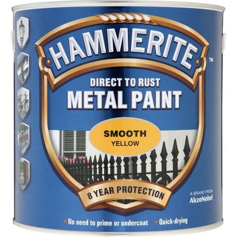 Hammerite 5084877 Direct to Rust Smooth Finish Metal Paint Yellow 2.5 Litre HMMSFY25L