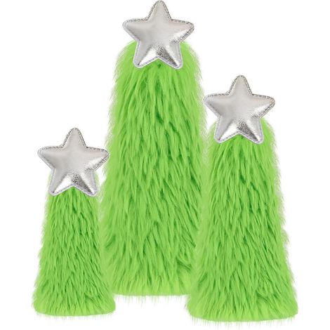 Vert peluche sapin de Noël décorations, doux poilu décoration avec étoile cime pour table centre de table,Argent (1/5)