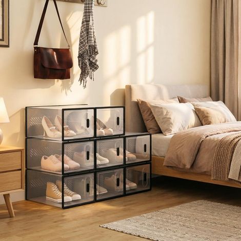 Boîte de rangement empilable, étagère à chaussures modulaire, boîte de rangement pour chaussures, étagère à livres, organisateur de jouets, armoire de rangement, cabine de salle de bain (8 boîtes incl (1/5)