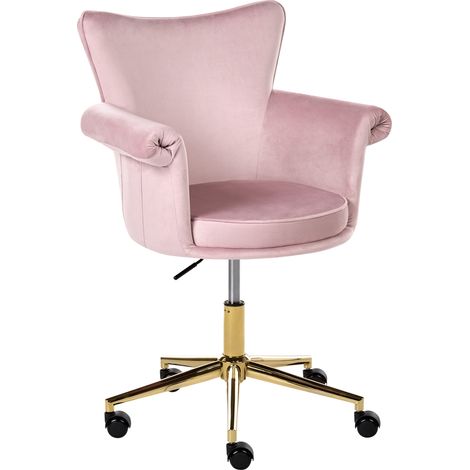 Silla de oficina tapizado de terciopelo giro completo altura regulable reposabrazos redondeados rosa pastel Velencia (1/5)