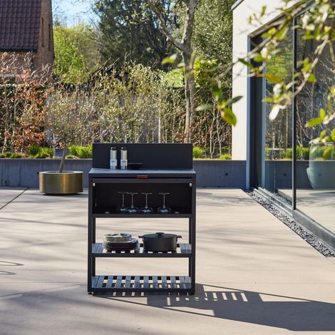 Cuisine extérieure acier 1 armoire 2 étagères L80cm noir - Thira
