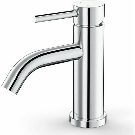 Grifo de baño en acero inoxidable cromado, mezclador de agua fría y caliente, fácil de instalar, dimensiones alto 18,5 cm, largo 19,3 cm. (1/4)