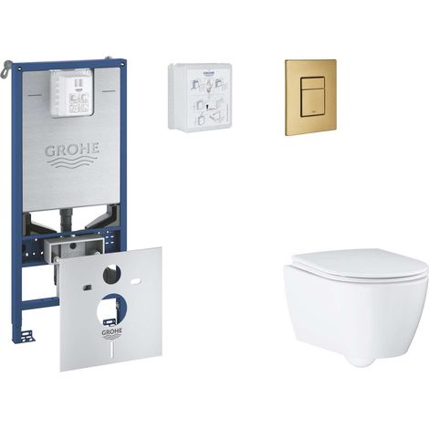 Grohe Rapid SLX - Juego de instalación pre-pared, inodoro, asiento SoftClose y botón Skate Cosmopolitan, cepillado Cool Sunrise SANI11BB4116 (1/5)