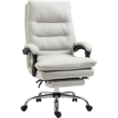 Chaise de Bureau avec Massage Dossier Inclinable 135° Réglable en Hauteur 120kg Simili Cuir Blanc Crème 65x72x109-117cm (1/5)