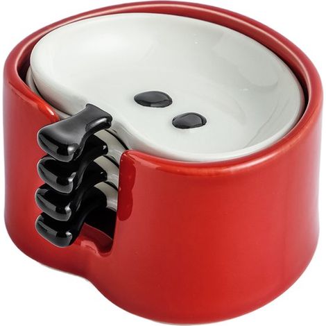 Juego de 5 piezas para salsas con soporte，mini recipientes reutilizables para especias，Cuencos para salsas para el hogar (blanco) (1/4)