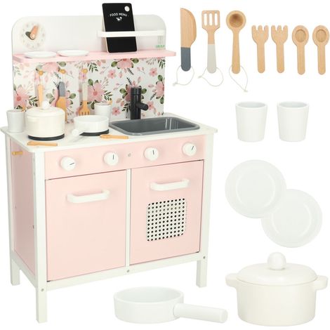 Wooden kitchen pink flowers oven LULILO