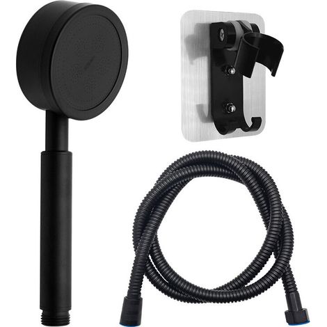 Shower Head with Hose and Hand Shower 80mm Diameter with 1.5m Shower Hose Stainless Steel Water Saving and High Pressure Hand Shower Black