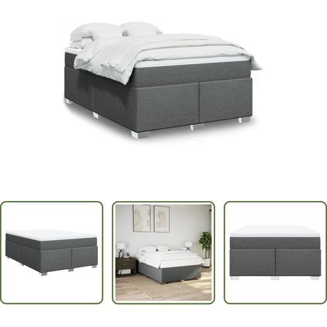 vidaXL Surmatelas - Sommier à lattes de lit avec matelas Gris foncé 140x200cm Tissu (1/5)
