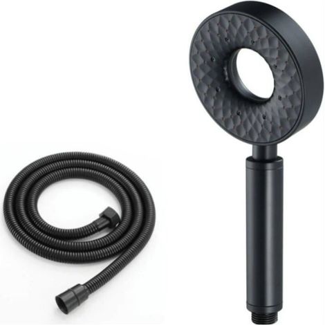 Pommeau De Douche - Haute Pression - 3 Fonctions - Tuyau Acier Inoxydable 1,5 M - Noir (1/4)