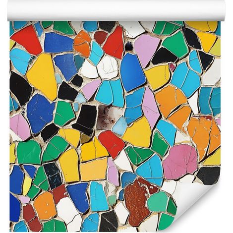 Papier peint mosaïque coloré turquoise et bleu marine pour salon et chambre 50x1000 cm (1/5)