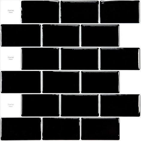 Carrelage adhésif 3D pour cuisine autocollant, noir brillant 30 x 30 cm