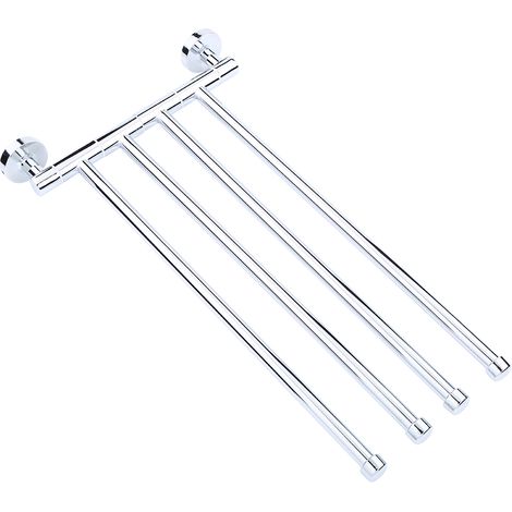 Toallero de pared de acero inoxidable con 4 brazos giratorios: ideal para toallas de baño y cocina, fácil instalación, superficie cromada plateada, 235 x 380 mm. (1/5)