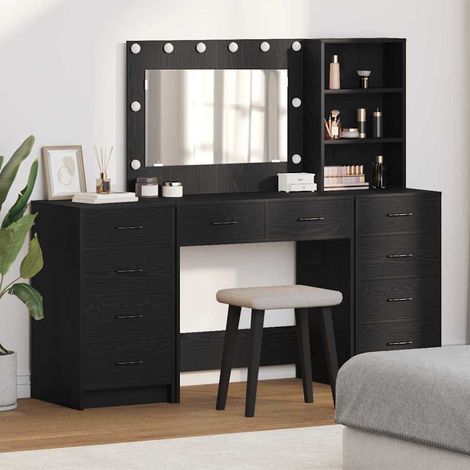 Schminktisch mit Regal 3 pcs Schwarz Eichen-Optik Holzwerkstoff