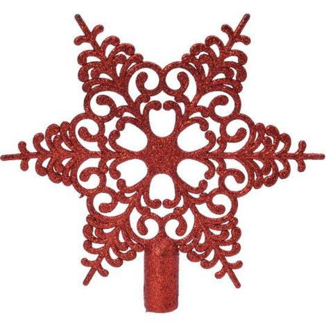 Kaemingk – Cimier de sapin de Noël incassable baroque, étoile à paillettes – Rouge, Ø 20,5 cm, plastique (1/2)