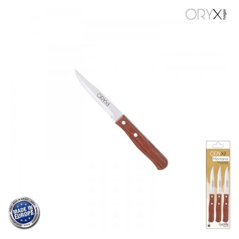 Couteau Montana Patatero Lame en acier inoxydable 9 cm. Manche en bois (Blister 3 pièces) (1/5)