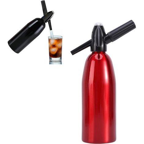 Sifón para refrescos de 1 litro，33 x 9,5 cm，Botella de aluminio para sifón de refrescos，Prepara manualmente tus propios refrescos，Rojo (1/5)