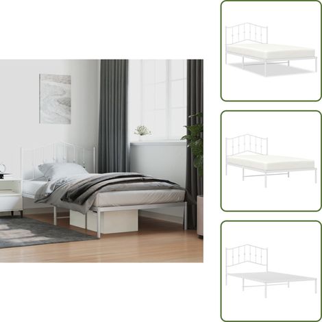 Bettgestell mit Kopfteil Metall Weiß 107x203 cm - Metallbettfundament - Doppelbett - Weißes Bettgestell - Boxspringrahmen - Bettrahmen (1/5)