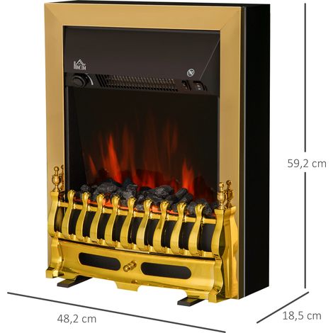 Cheminée électrique sur pied avec effet flamme 1000/2000W, 48,2 x 18,5 x 59,2 cm, finition dorée, idéale pour soirées chaleureuses (1/5)