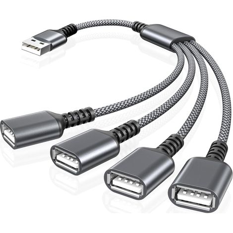Câble USB Répartiteur 4 Ports 0.3M,4 en 1 USBA Mâle vers Femelle  Splitter Nylon Multi Cordon Multiple Porte Multiprise Extender Hub Chargeur Split pour PC,TV,Car,PS4 PS5,Xbox One X/S (1/5)