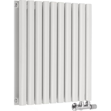 Milano Aruba Flow White Horizontal Side Connection Double Oval Panel Radiator - 635mm x 590mm (1/5)