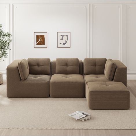 Modulares Ecksofa 297x177x69 cm braun aus Cord ohne Montage (1/5)