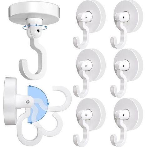 Sei ganci autoadesivi, non necessitano di foratura, rotazione a 360 gradi, adatti per cucine, bagni, pareti e soffitti. Portata massima 5 kg.