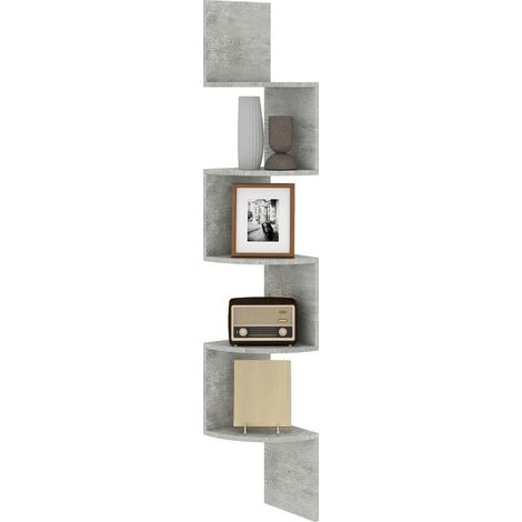 Étagère d'angle Murale de Rangement Forme Zigzag 20L x 20l x 126H cm 5 Niveaux Bois Gris (1/5)