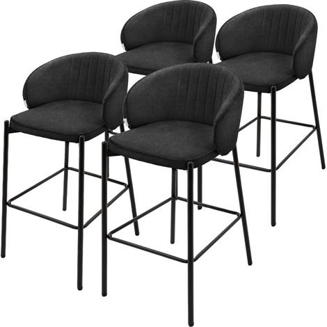 ML-Design Set 4 Sgabelli da Bar Antracite con Rivestimento in Tessuto, Altezza 76 cm, Struttura in Metallo, con Schienale Arrotondato e Poggiapiedi, Sedia Alta Imbottita da Cucina, Sgabello da Isola (1/5)