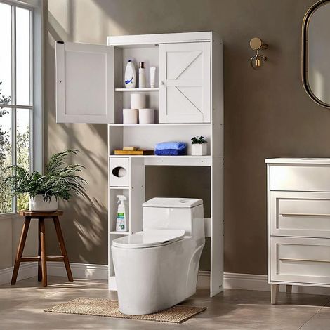 Meuble Rangement WC Armoire Salle de Bain 3 Niveaux Dessus Toilettes Machine à Laver MDF Blanc 171,3 cm (1/5)