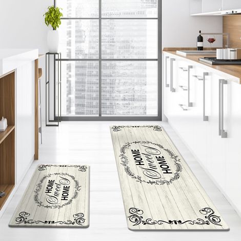 New PU leather kitchen mat, waterproof, oil-proof, stain-resistant, non-slip, suitable for home use, entryway, and front door mats - Beige wood grain - 40601.0CM