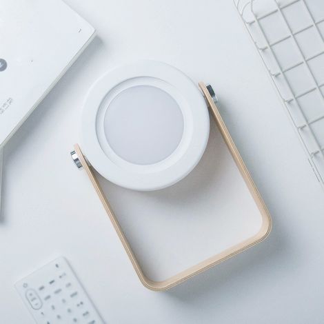 Lampe de chevet LED pliable à lumière chaude, avec poignée en bois, batterie rechargeable USB 1200 mAh, interrupteur tactile, variateur d'intensité, idéale pour la lecture, la randonnée et le sommeil (1/5)